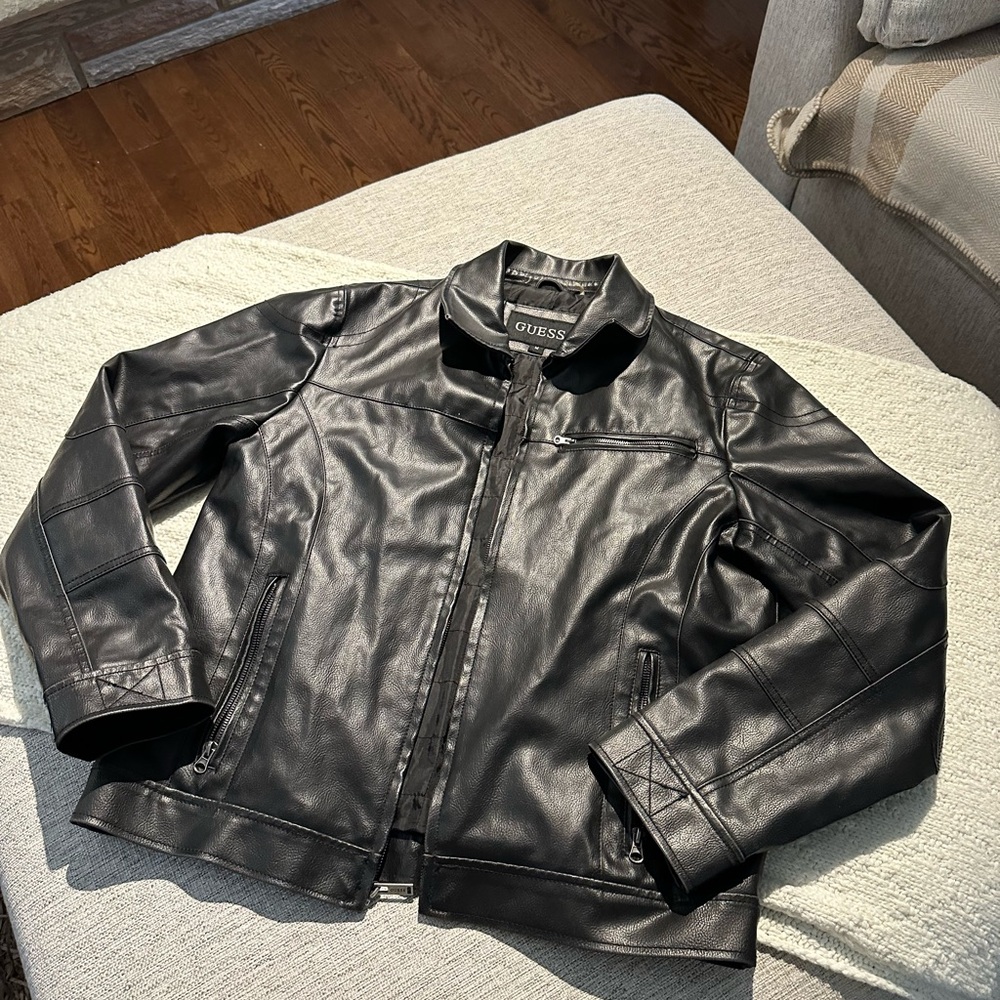 GUESS Men's Black Faux Leather Jacket